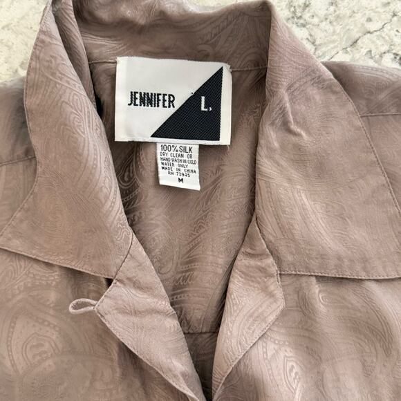 Vintage 90s Y2K Silk Blouse Women’s Size Medium Taupe Paisley Long Sleeve Top - Picture 5 of 10